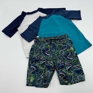 Old Navy Rashguard Swim Top Trunks Toddler Boys Swim Set Dinosaur 4T Blue White